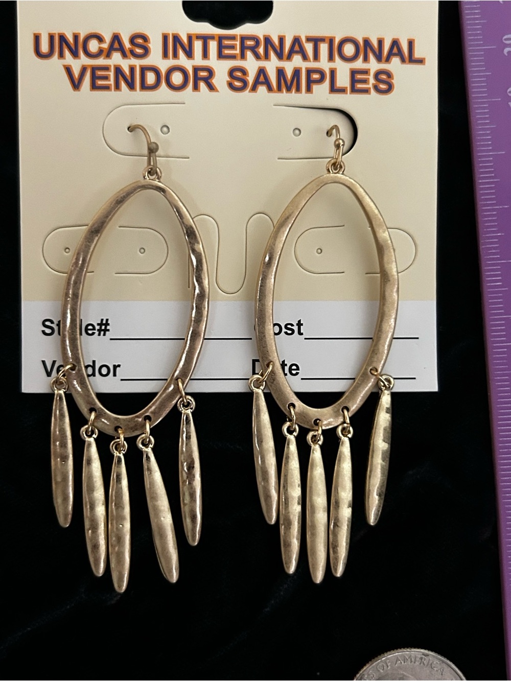Gold Tone Dangle Hoop Earrings